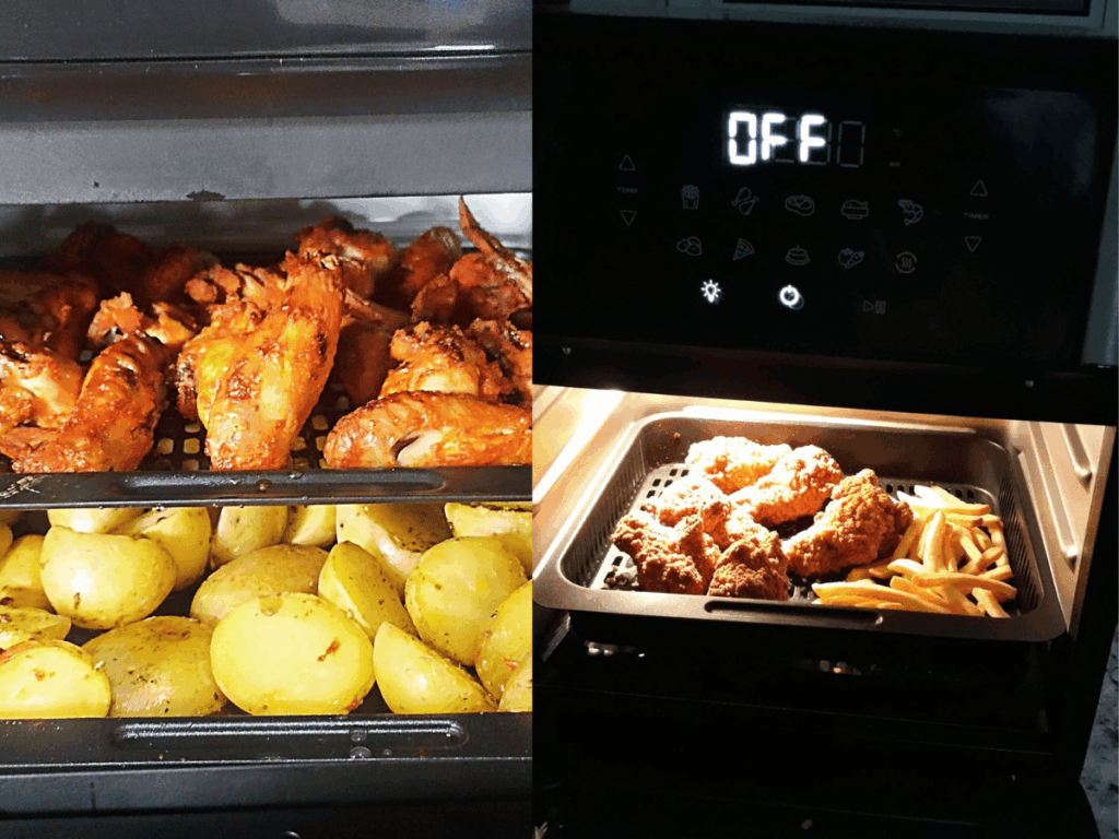 Mondial Fritadeira Air Fryer Forno Oven 12L com interior iluminado durante o preparo dos alimentos