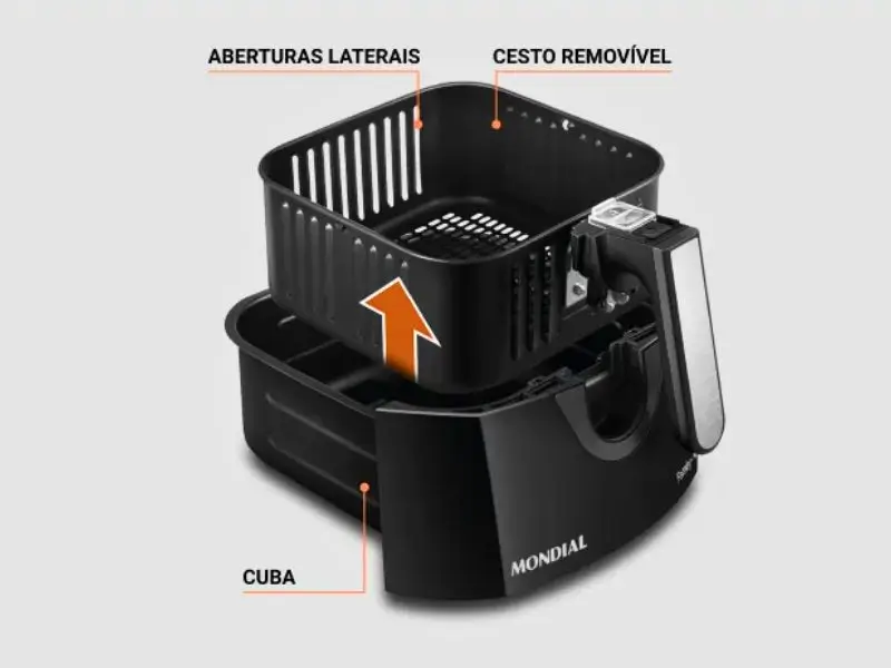 Fritadeira Air Fryer Mondial 4L com cesto removível.