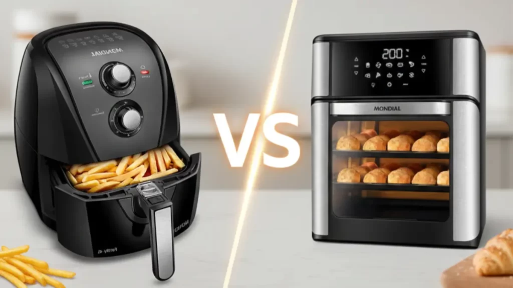Comparativo Air Fryer Mondial 4L vs Oven 12L na bancada da cozinha