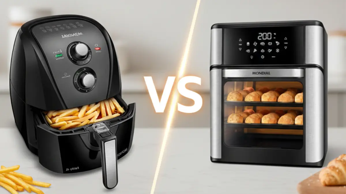 Comparativo Air Fryer Mondial 4L vs Oven 12L na bancada da cozinha